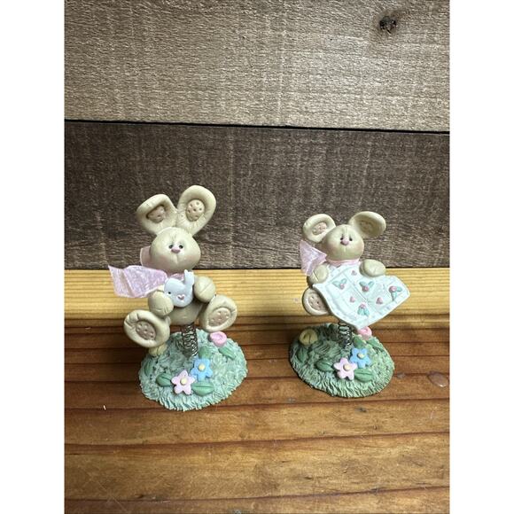 Set Of 2 Bunnies On Springs 4” Tall - Picture 1 of 7